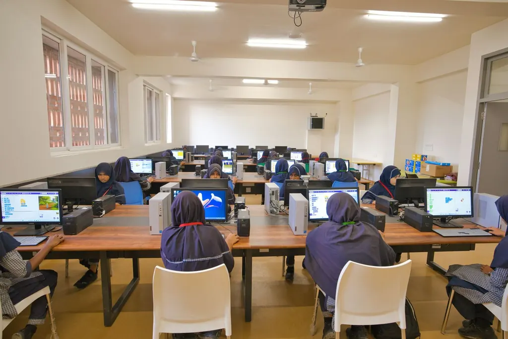 School computer suite with students working